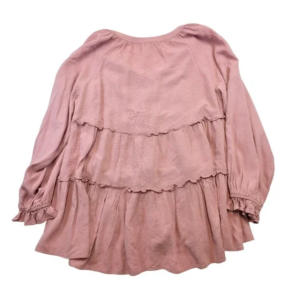 Cato Boho Peasant Top L Pink Tiered Tassel Ruffle Sleeve Cottagecore Festival - Picture 6 of 10